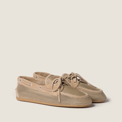 Miu Miu Mesh And Suede Deck Shoes Desert Beige Miu Miu Mesh And Suede Deck Shoes Desert Beige