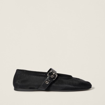 Miu Miu Mesh Fabric Ballerinas Black