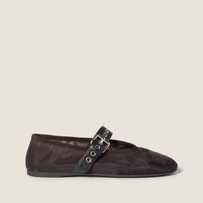 Miu Miu Mesh Fabric Ballerinas Dark Brown Miu Miu Mesh Fabric Ballerinas Dark Brown