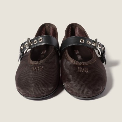Miu Miu Mesh Fabric Ballerinas Dark Brown Miu Miu Mesh Fabric Ballerinas Dark Brown