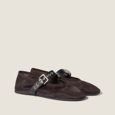 Miu Miu Mesh Fabric Ballerinas Dark Brown Miu Miu Mesh Fabric Ballerinas Dark Brown