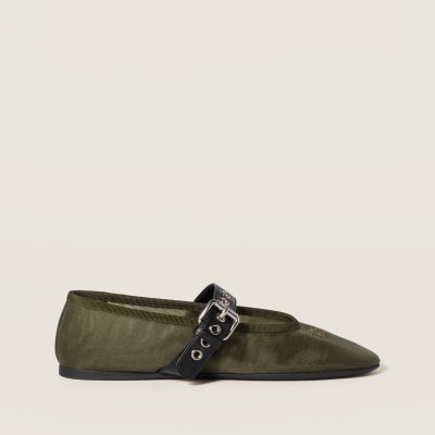 Miu Miu Mesh Fabric Ballerinas Olive Green Miu Miu Mesh Fabric Ballerinas Olive Green