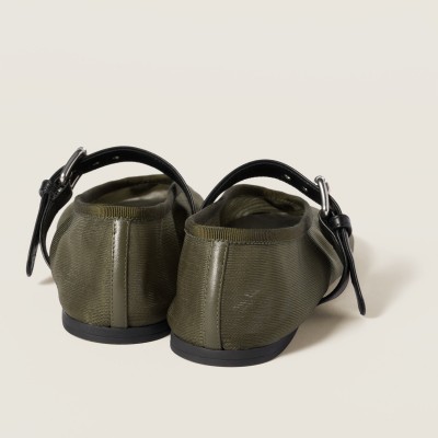 Miu Miu Mesh Fabric Ballerinas Olive Green Miu Miu Mesh Fabric Ballerinas Olive Green