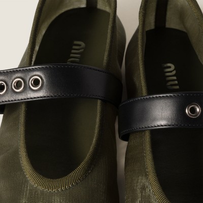 Miu Miu Mesh Fabric Ballerinas Olive Green Miu Miu Mesh Fabric Ballerinas Olive Green