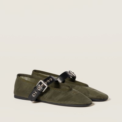 Miu Miu Mesh Fabric Ballerinas Olive Green Miu Miu Mesh Fabric Ballerinas Olive Green