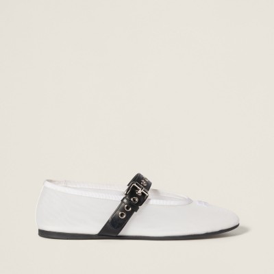 Miu Miu Mesh Fabric Ballerinas White Miu Miu Mesh Fabric Ballerinas White