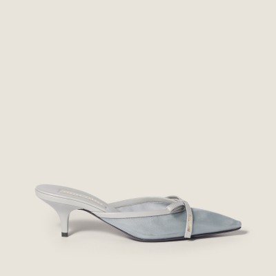 Miu Miu Mesh Fabric Heeled Mules Aluminum