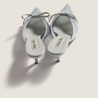Miu Miu Mesh Fabric Heeled Mules Aluminum