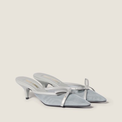 Miu Miu Mesh Fabric Heeled Mules Aluminum