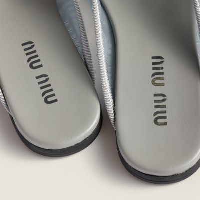 Miu Miu Mesh Fabric Slippers Aluminum
