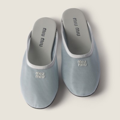 Miu Miu Mesh Fabric Slippers Aluminum