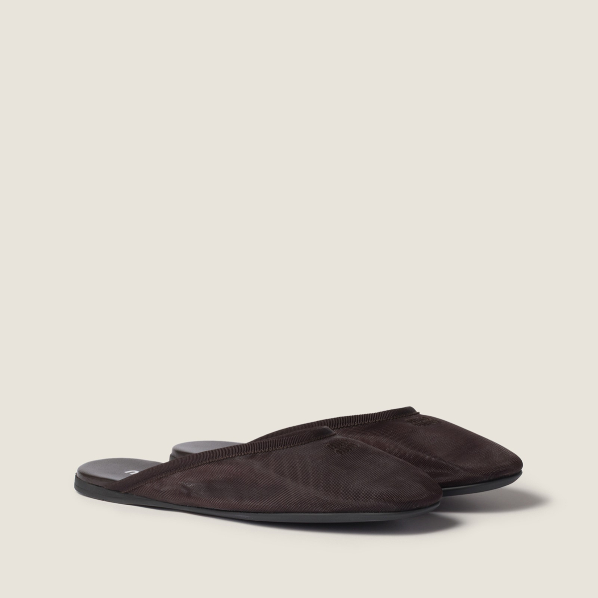 Miu Miu Mesh Fabric Slippers Dark Brown Miu Miu Mesh Fabric Slippers Dark Brown