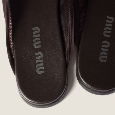 Miu Miu Mesh Fabric Slippers Dark Brown Miu Miu Mesh Fabric Slippers Dark Brown