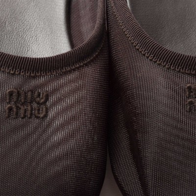 Miu Miu Mesh Fabric Slippers Dark Brown Miu Miu Mesh Fabric Slippers Dark Brown