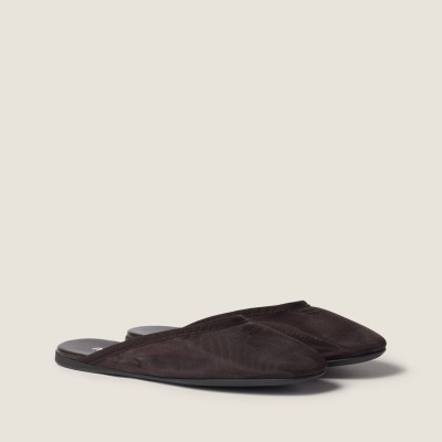 Miu Miu Mesh Fabric Slippers Dark Brown Miu Miu Mesh Fabric Slippers Dark Brown