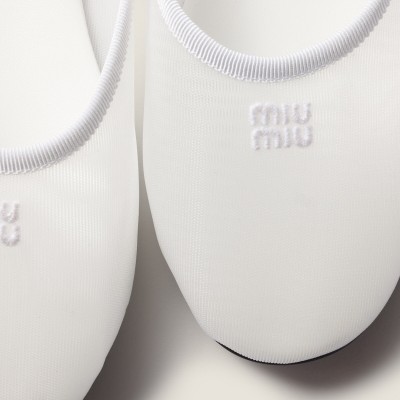 Miu Miu Mesh Fabric Slippers White Miu Miu Mesh Fabric Slippers White