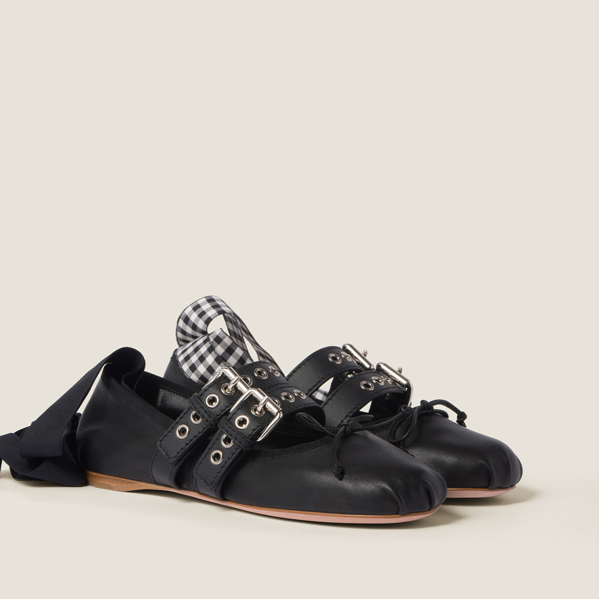 Miu Miu Nappa And Calf Leather Ballerinas Black Miu Miu Nappa And Calf Leather Ballerinas Black