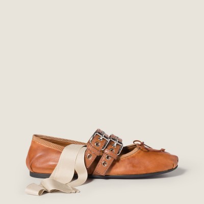 Miu Miu Nappa And Calf Leather Ballerinas Caramel Miu Miu Nappa And Calf Leather Ballerinas Caramel