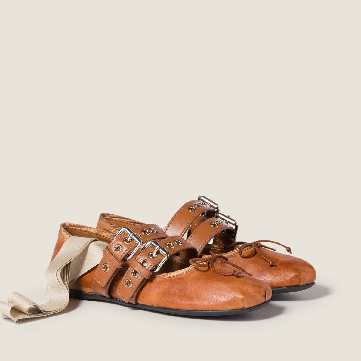 Miu Miu Nappa And Calf Leather Ballerinas Caramel Miu Miu Nappa And Calf Leather Ballerinas Caramel