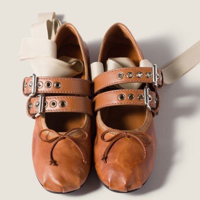 Miu Miu Nappa And Calf Leather Ballerinas Caramel Miu Miu Nappa And Calf Leather Ballerinas Caramel