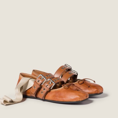 Miu Miu Nappa And Calf Leather Ballerinas Caramel Miu Miu Nappa And Calf Leather Ballerinas Caramel