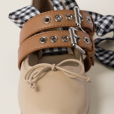 Miu Miu Nappa And Calf Leather Ballerinas Cord Miu Miu Nappa And Calf Leather Ballerinas Cord