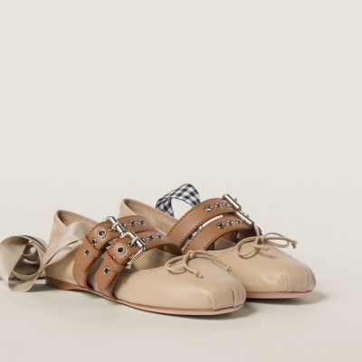 Miu Miu Nappa And Calf Leather Ballerinas Cord Miu Miu Nappa And Calf Leather Ballerinas Cord