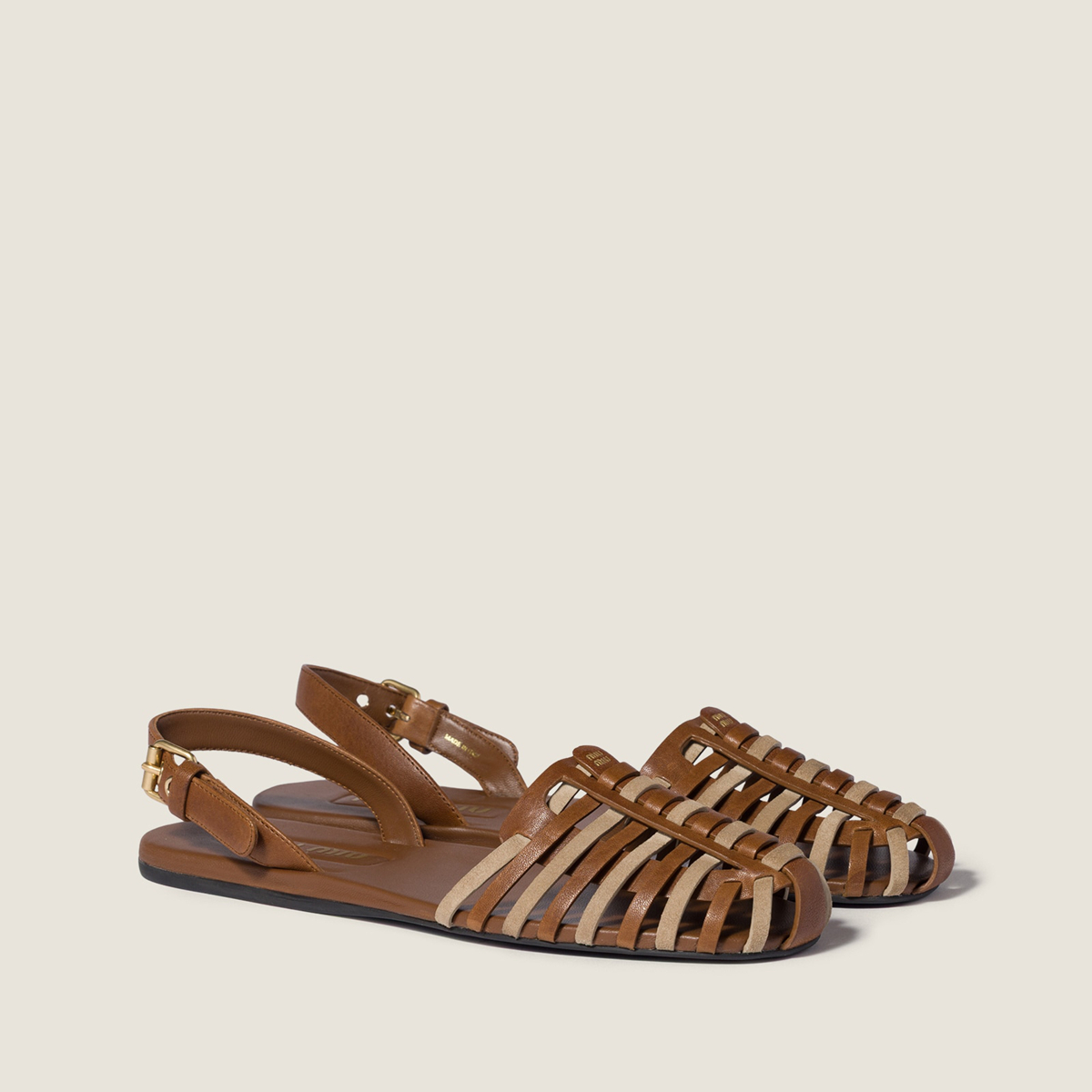 Miu Miu Nappa And Suede Leather Sandals Oak Desert Beige Miu Miu Nappa And Suede Leather Sandals Oak Desert Beige
