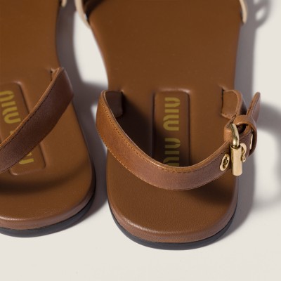 Miu Miu Nappa And Suede Leather Sandals Oak Desert Beige Miu Miu Nappa And Suede Leather Sandals Oak Desert Beige