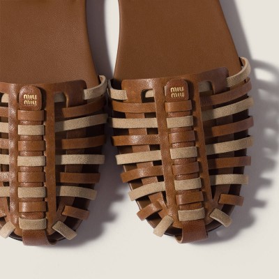 Miu Miu Nappa And Suede Leather Sandals Oak Desert Beige Miu Miu Nappa And Suede Leather Sandals Oak Desert Beige