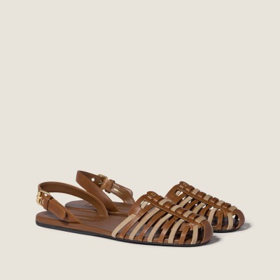 Miu Miu Nappa And Suede Leather Sandals Oak Desert Beige Miu Miu Nappa And Suede Leather Sandals Oak Desert Beige