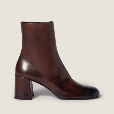 Miu Miu Nappa Leather Booties Dark Brown Black Miu Miu Nappa Leather Booties Dark Brown Black