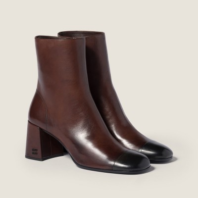 Miu Miu Nappa Leather Booties Dark Brown Black Miu Miu Nappa Leather Booties Dark Brown Black