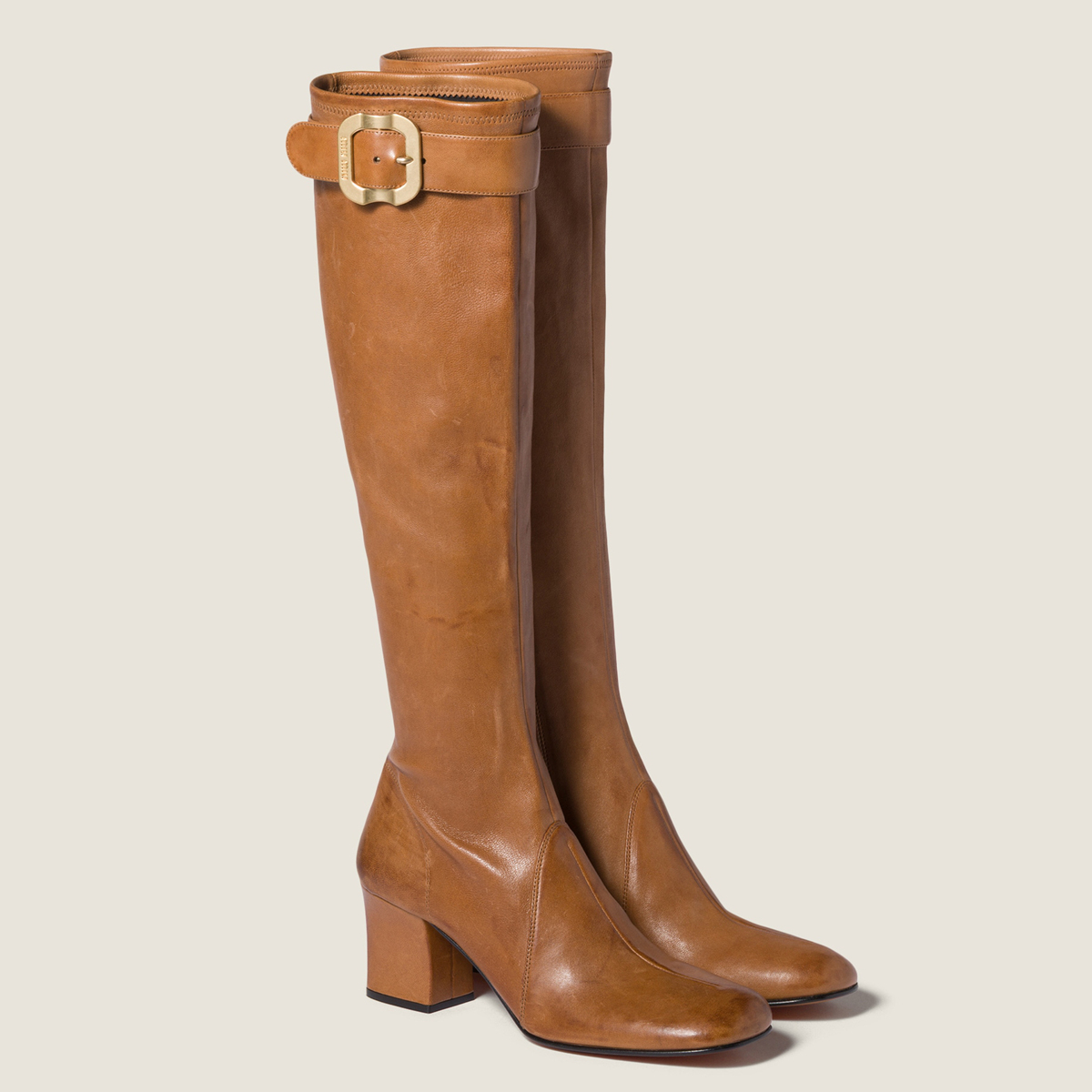 Miu Miu Nappa Leather Boots With Buckle Caramel Miu Miu Nappa Leather Boots With Buckle Caramel