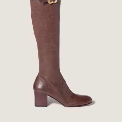 Miu Miu Nappa Leather Boots With Buckle Dark Brown Miu Miu Nappa Leather Boots With Buckle Dark Brown