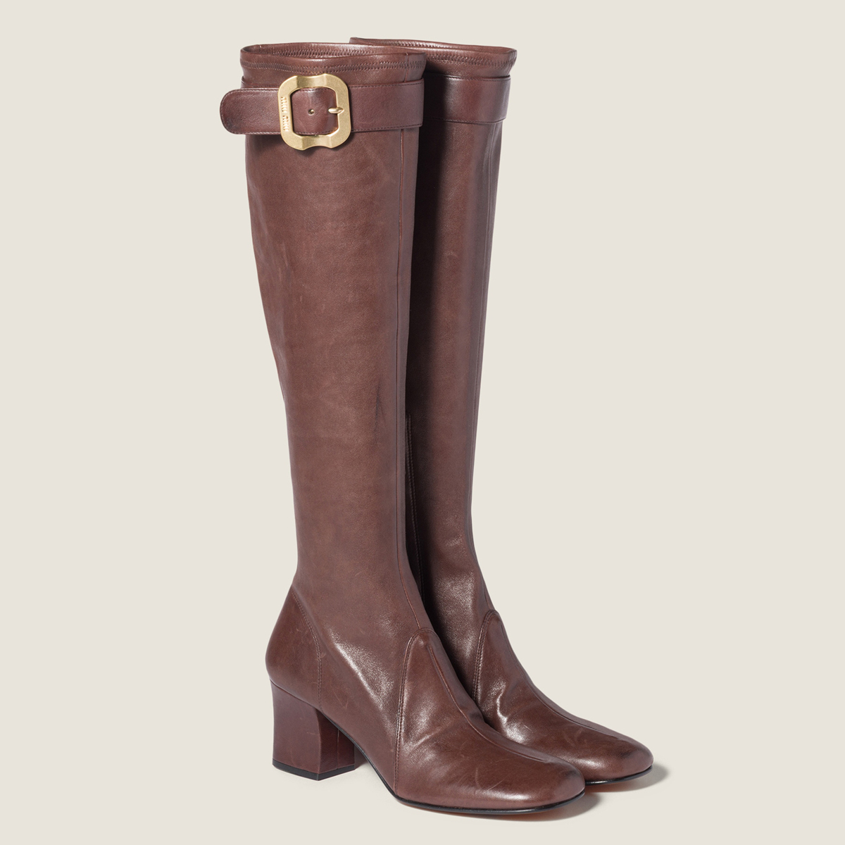 Miu Miu Nappa Leather Boots With Buckle Dark Brown Miu Miu Nappa Leather Boots With Buckle Dark Brown