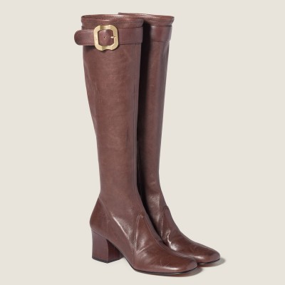 Miu Miu Nappa Leather Boots With Buckle Dark Brown Miu Miu Nappa Leather Boots With Buckle Dark Brown
