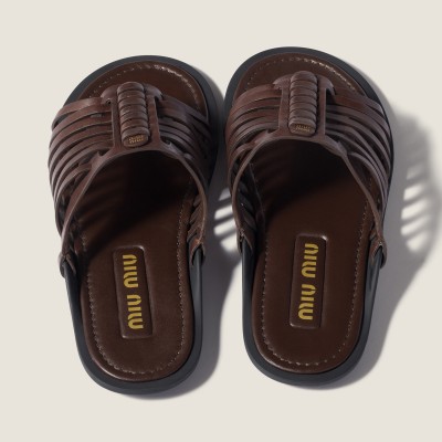 Miu Miu Nappa Leather Slides Briarwood Miu Miu Nappa Leather Slides Briarwood