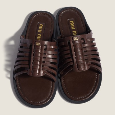 Miu Miu Nappa Leather Slides Briarwood Miu Miu Nappa Leather Slides Briarwood