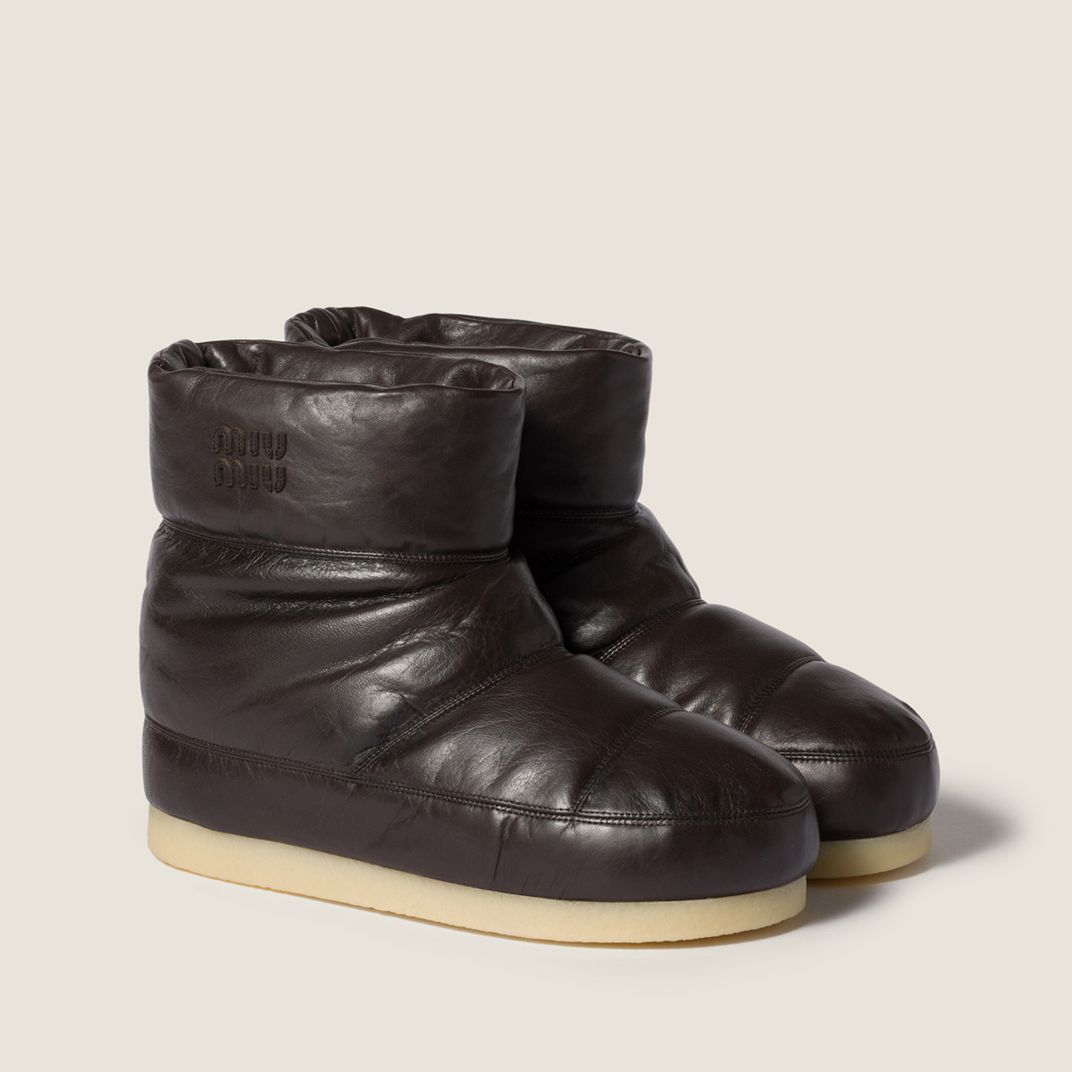 Miu Miu Padded Nappa Leather Booties Coffee Miu Miu Padded Nappa Leather Booties Coffee