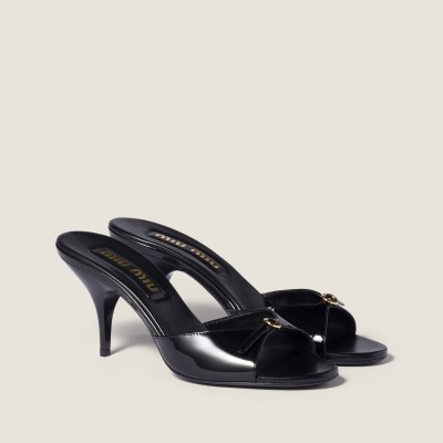 Miu Miu Patent Leather Mules With Buckle Black