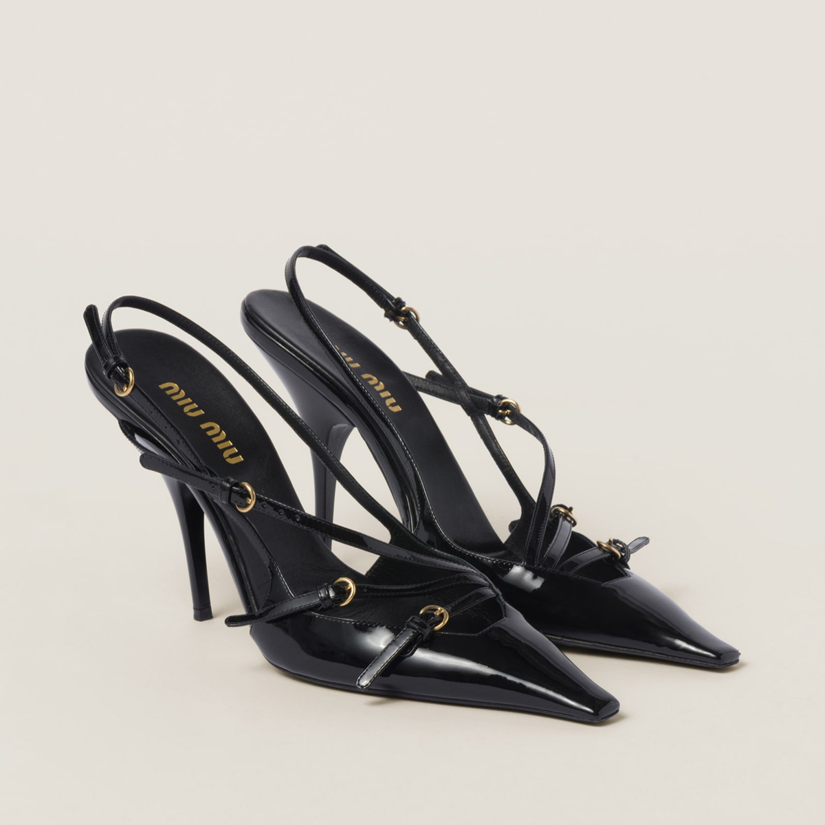 Miu Miu Patent Leather Slingbacks With Buckles Black Miu Miu Patent Leather Slingbacks With Buckles Black