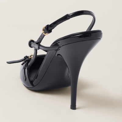 Miu Miu Patent Leather Slingbacks With Buckles Black Miu Miu Patent Leather Slingbacks With Buckles Black
