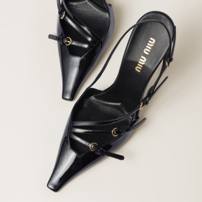 Miu Miu Patent Leather Slingbacks With Buckles Black Miu Miu Patent Leather Slingbacks With Buckles Black