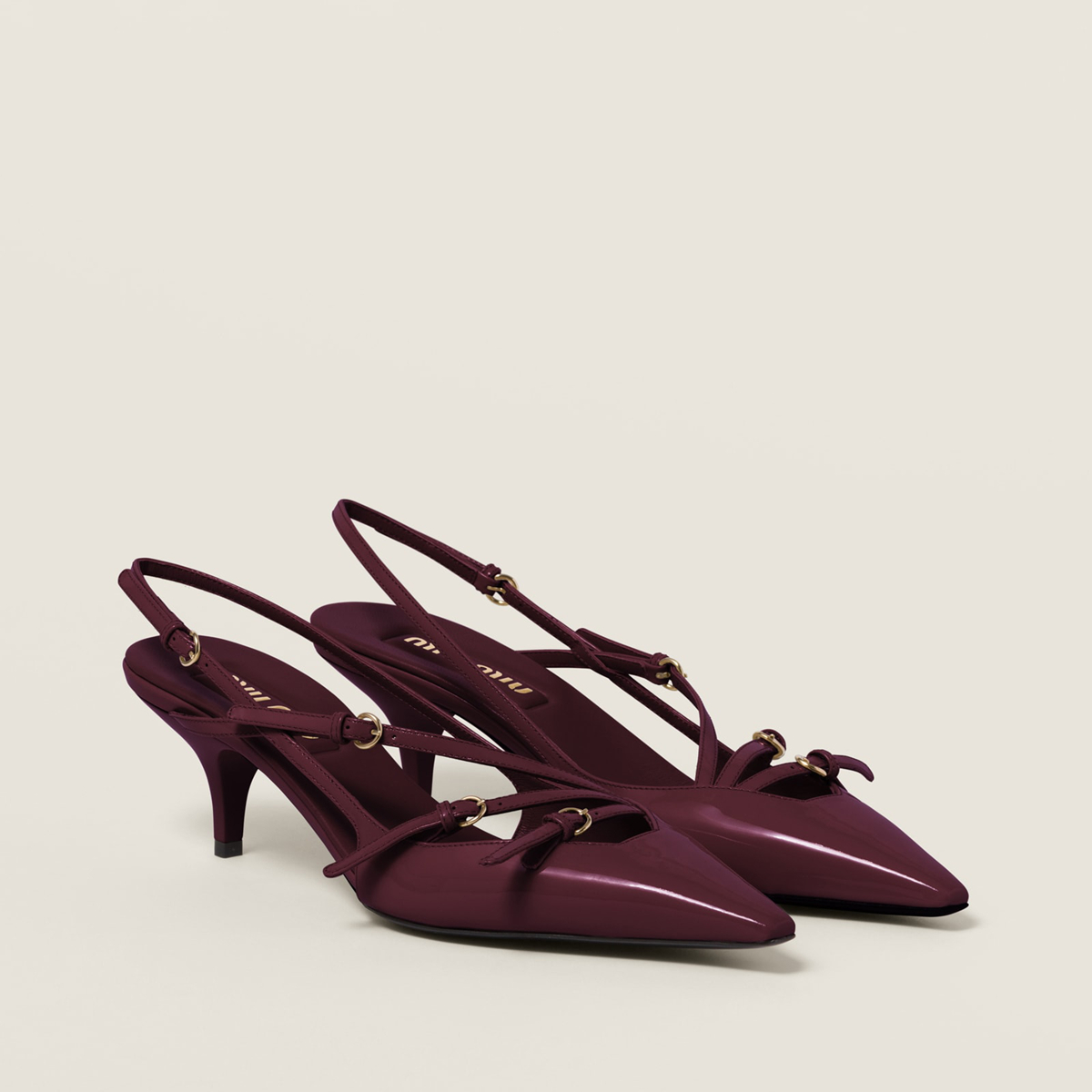 Miu Miu Patent Leather Slingbacks With Buckles Crimson Miu Miu Patent Leather Slingbacks With Buckles Crimson