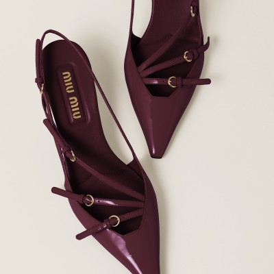 Miu Miu Patent Leather Slingbacks With Buckles Crimson Miu Miu Patent Leather Slingbacks With Buckles Crimson
