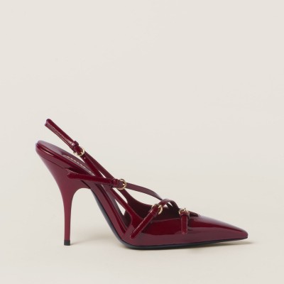 Miu Miu Patent Leather Slingbacks With Buckles Crimson Miu Miu Patent Leather Slingbacks With Buckles Crimson