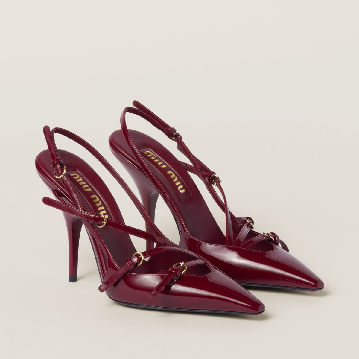 Miu Miu Patent Leather Slingbacks With Buckles Crimson Miu Miu Patent Leather Slingbacks With Buckles Crimson