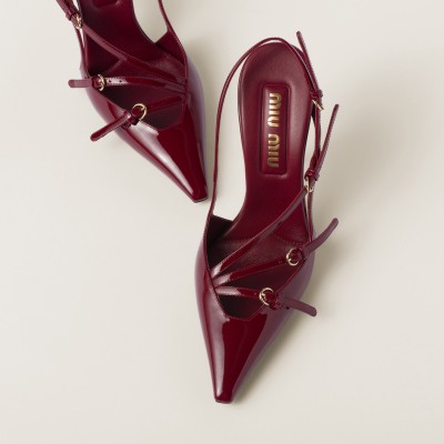 Miu Miu Patent Leather Slingbacks With Buckles Crimson Miu Miu Patent Leather Slingbacks With Buckles Crimson