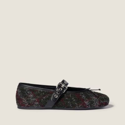 Miu Miu Plaid Tweed Ballerinas Loden Green Miu Miu Plaid Tweed Ballerinas Loden Green